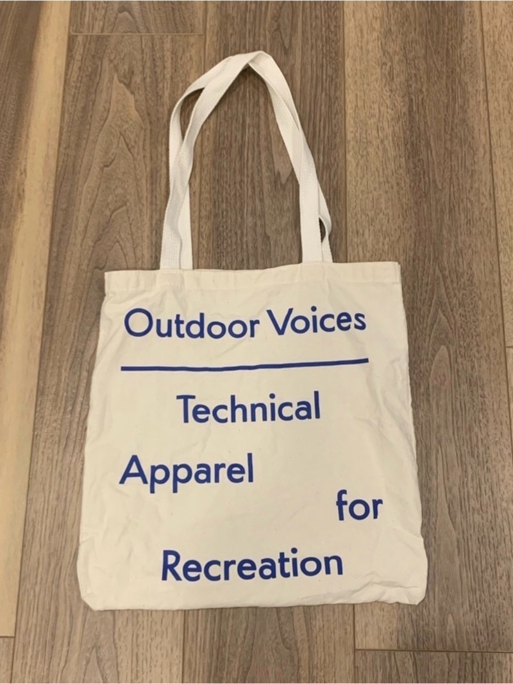 Outdoor Voices Cream Tote with Blue Print